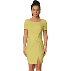 Hansa Yellow	 - 	fitted Knot Split End Bodycon Dress by ColorfulDresses