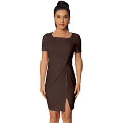 Hickory Brown	 - 	fitted Knot Split End Bodycon Dress