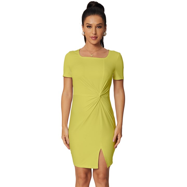 Meadowlark Yellow	 - 	Fitted Knot Split End Bodycon Dress