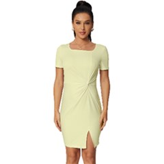 Parchment Yellow	 - 	fitted Knot Split End Bodycon Dress by ColorfulDresses