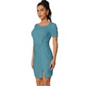 Turkish Blue	 - 	Fitted Knot Split End Bodycon Dress View2