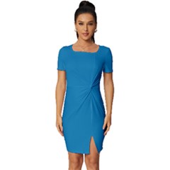 Star Command Blue	 - 	fitted Knot Split End Bodycon Dress