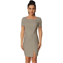 Twill Brown	 - 	fitted Knot Split End Bodycon Dress