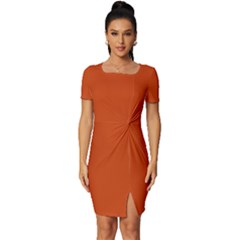 Sinopia Orange	 - 	fitted Knot Split End Bodycon Dress