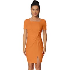 Tangerine Orange	 - 	fitted Knot Split End Bodycon Dress