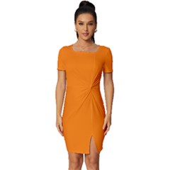 Turmeric Orange	 - 	fitted Knot Split End Bodycon Dress