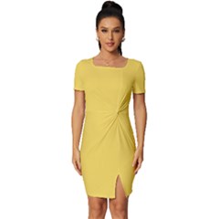 Roya Yellow	 - 	fitted Knot Split End Bodycon Dress