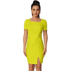 Xanthic Yellow	 - 	fitted Knot Split End Bodycon Dress by ColorfulDresses