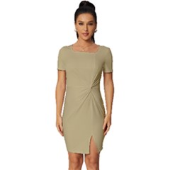 Sand	 - 	fitted Knot Split End Bodycon Dress