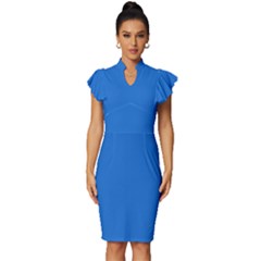 Bright Navy Blue	 - 	vintage Frill Sleeve V-neck Bodycon Dress by ColorfulDresses