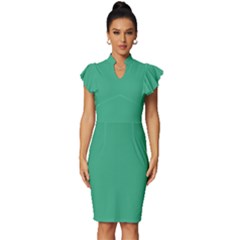 Dark Mint Green	 - 	vintage Frill Sleeve V-neck Bodycon Dress by ColorfulDresses