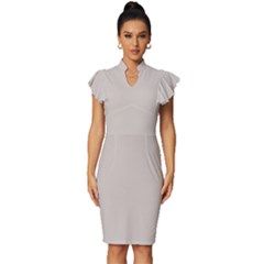 Abalone Grey	 - 	vintage Frill Sleeve V-neck Bodycon Dress by ColorfulDresses