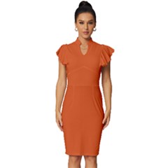 Dark Fire Orange	 - 	vintage Frill Sleeve V-neck Bodycon Dress