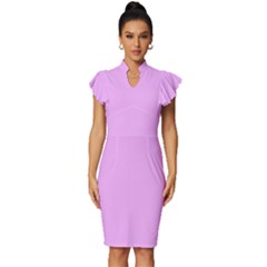 Blossom Pink	 - 	vintage Frill Sleeve V-neck Bodycon Dress