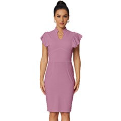 Cashmere Rose Pink	 - 	vintage Frill Sleeve V-neck Bodycon Dress by ColorfulDresses