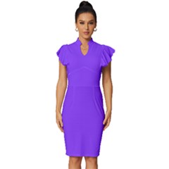 Aztech Purple	 - 	vintage Frill Sleeve V-neck Bodycon Dress