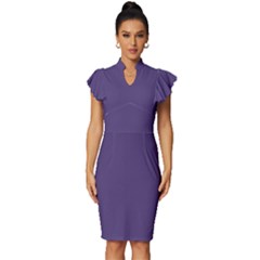 Cyber Grape Purple	 - 	vintage Frill Sleeve V-neck Bodycon Dress by ColorfulDresses