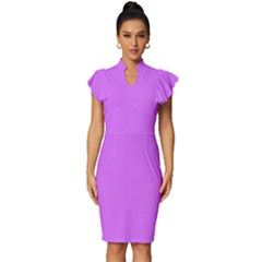 Helio Purple	 - 	vintage Frill Sleeve V-neck Bodycon Dress