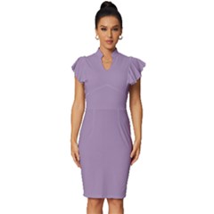 Glossy Grape Purple	 - 	vintage Frill Sleeve V-neck Bodycon Dress by ColorfulDresses