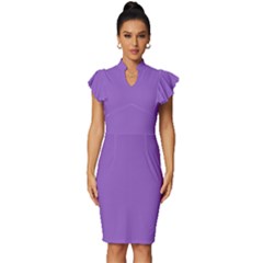 Iris Purple	 - 	vintage Frill Sleeve V-neck Bodycon Dress