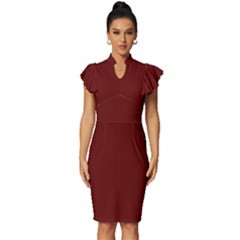 Currant Red	 - 	vintage Frill Sleeve V-neck Bodycon Dress