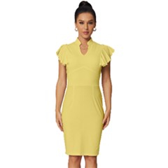 Blonde Yellow	 - 	vintage Frill Sleeve V-neck Bodycon Dress