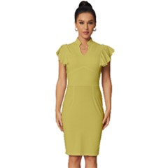 Ceylon Yellow	 - 	vintage Frill Sleeve V-neck Bodycon Dress by ColorfulDresses