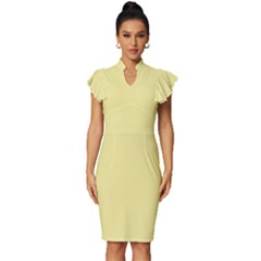 Banana Yellow	 - 	vintage Frill Sleeve V-neck Bodycon Dress