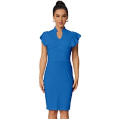 Nebulas Blue	 - 	vintage Frill Sleeve V-neck Bodycon Dress