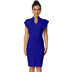 Navy Blue	 - 	vintage Frill Sleeve V-neck Bodycon Dress by ColorfulDresses