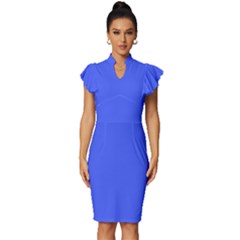 Neon Blue	 - 	vintage Frill Sleeve V-neck Bodycon Dress