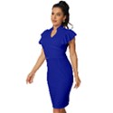 Phalo Blue	 - 	Vintage Frill Sleeve V-Neck Bodycon Dress View2