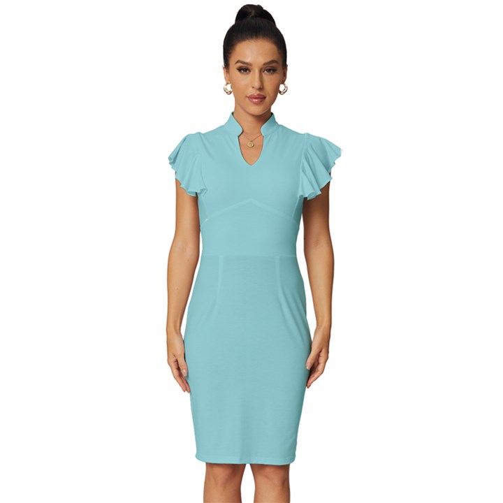 Limpet Shell	 - 	Vintage Frill Sleeve V-Neck Bodycon Dress