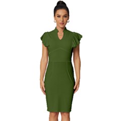 Juniper Green	 - 	vintage Frill Sleeve V-neck Bodycon Dress by ColorfulDresses