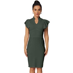 Kombu Green	 - 	vintage Frill Sleeve V-neck Bodycon Dress