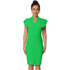 Malachite Green	 - 	vintage Frill Sleeve V-neck Bodycon Dress