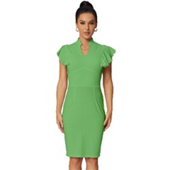 Mantis Green	 - 	vintage Frill Sleeve V-neck Bodycon Dress