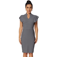 Dim Grey	 - 	vintage Frill Sleeve V-neck Bodycon Dress