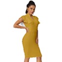 Goldenrod Orange	 - 	Vintage Frill Sleeve V-Neck Bodycon Dress View3