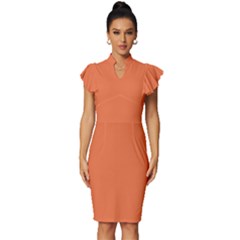 Mandarin Orange	 - 	vintage Frill Sleeve V-neck Bodycon Dress by ColorfulDresses