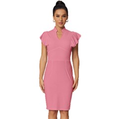 Conch Shell Pink	 - 	vintage Frill Sleeve V-neck Bodycon Dress