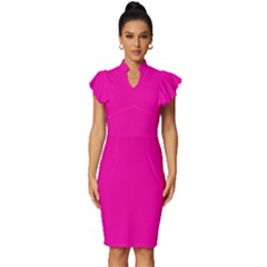 Fashion Fuchsia Pink	 - 	vintage Frill Sleeve V-neck Bodycon Dress by ColorfulDresses