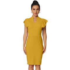 Bee Yellow	 - 	vintage Frill Sleeve V-neck Bodycon Dress