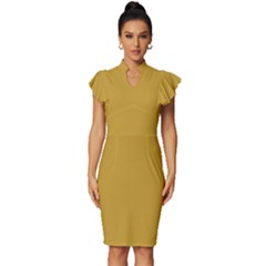 Lemon Curry Yellow	 - 	vintage Frill Sleeve V-neck Bodycon Dress by ColorfulDresses