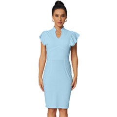 Robin Egg Blue	 - 	vintage Frill Sleeve V-neck Bodycon Dress