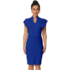 Resolution Blue	 - 	vintage Frill Sleeve V-neck Bodycon Dress