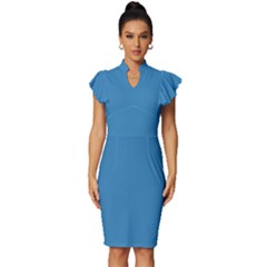 Regatta Blue	 - 	vintage Frill Sleeve V-neck Bodycon Dress