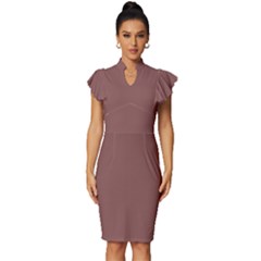 Rose Taupe Brown	 - 	vintage Frill Sleeve V-neck Bodycon Dress by ColorfulDresses