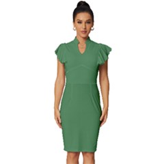 Middle Green	 - 	vintage Frill Sleeve V-neck Bodycon Dress by ColorfulDresses