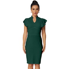 Sacramento Green	 - 	vintage Frill Sleeve V-neck Bodycon Dress by ColorfulDresses